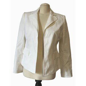 Jones New York Stretch White Collared Blazer Sz 4 Womens (Small) Solid White Lon